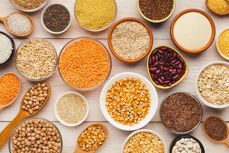 Choose your porridge. Cereals and legumes assortment, top view